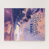 Kapaa Kauai Hawaii Beach Sunset Palm Tree Retro Puzzle (Horizontal)
