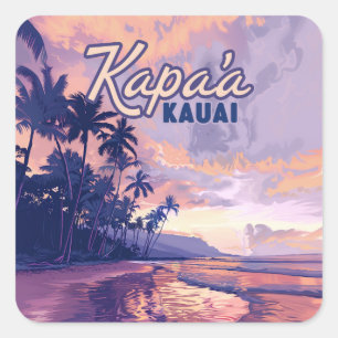 Kapaa Kauai Hawaii Beach Sunset Palm Tree Retro Quadratischer Aufkleber
