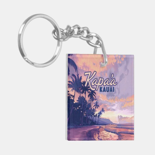 Kapaa Kauai Hawaii Beach Sunset Palm Tree Retro Schlüsselanhänger (Vorderseite links)