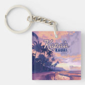 Kapaa Kauai Hawaii Beach Sunset Palm Tree Retro Schlüsselanhänger (Vorderseite)
