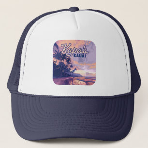 Kapaa Kauai Hawaii Beach Sunset Palm Tree Retro Truckerkappe