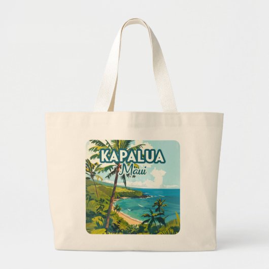 Kapalua Maui Hawaii Bay Beach Vacation Retro Jumbo Stoffbeutel (Vorne)
