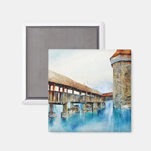 Kapellbrucke, Kunstmalerei, Magnet (Vorderseite/Rückseite)