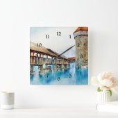 Kapellbrucke, Kunstmalerei, Quadratische Wanduhr (Zuhause)
