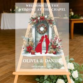 Kapelle im Schnee Winter Willkommen Mattiert Acrylschild