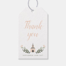 Kapelle und Blumen Soft Blush Dankeschön-Tags