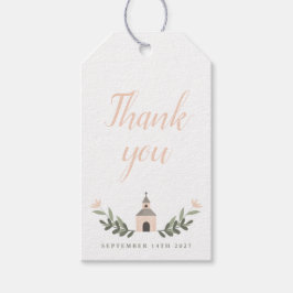 Kapelle und Blumen Soft Blush Dankeschön-Tags Geschenkanhänger