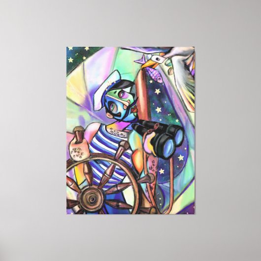 Kapitän am Abend Art Style Original Malerei Leinwanddruck (Vorderseite)