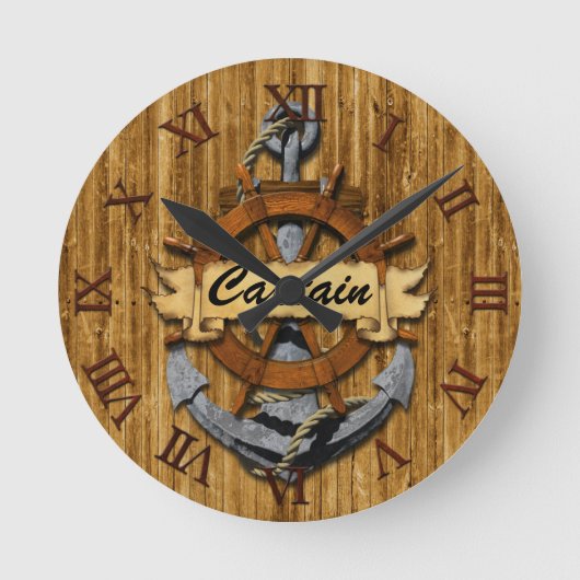 Kapitän Anchor und Rad Runde Wanduhr (Vorderseite)