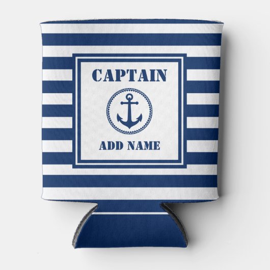 Kapitän des Ankerbootes Name Blau und Weiß Streife Dosenkühler (Vorderseite)