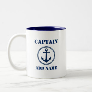 Kapitän des Ankermanns der Blauen See Name oder S Zweifarbige Tasse