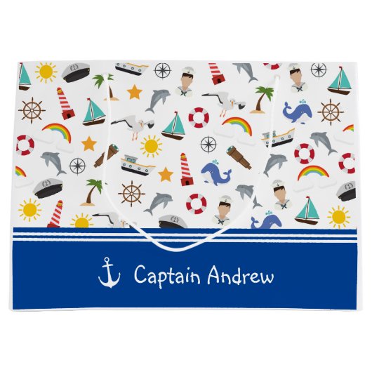 Kapitän des jungen Jungen Sailor Nautical Große Geschenktüte (Vorderseite)