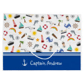 Kapitän des jungen Jungen Sailor Nautical Große Geschenktüte (Rückseite)