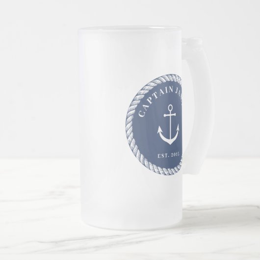 Kapitän des Navy & White Nautical Anchor Mattglas Bierglas (VorderseiteRechts)
