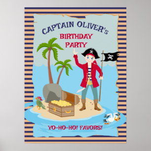 Kapitän des Piratenschiffs Geburtstagsfavors-Party Poster