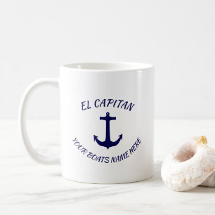 Kapitän El Capitan Blue Anchor mit Bootsname Kaffeetasse