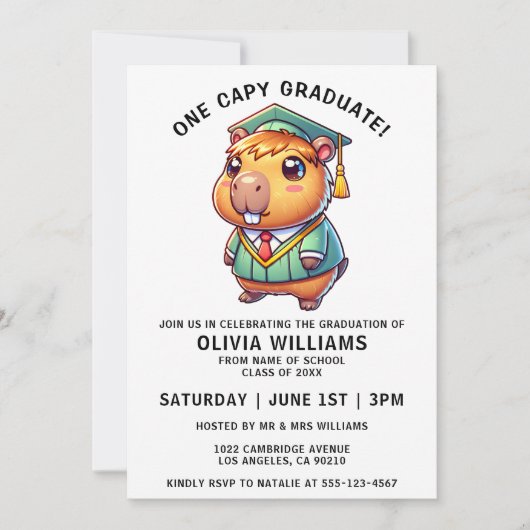 Kapitän Graduate Funny Capybara Graduierungsparty Einladung (Vorderseite)