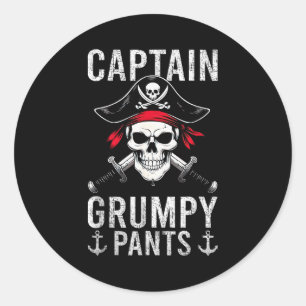 Kapitän Grumpy Pants Piraten Humor Totenkopf Grafi Runder Aufkleber