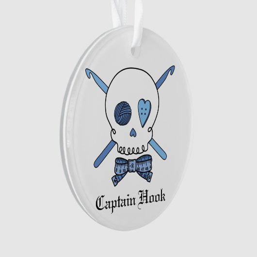 Kapitän Hook - Häkelarbeit-Schädel (blau) Ornament (Vorderseite)