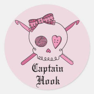 Kapitän Hook Skull & Crochet Hooks (Pink Back) Runder Aufkleber