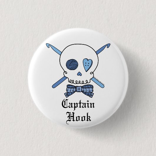 Kapitän Hook Skull u. Häkelarbeit-Haken (blau) Button (Vorderseite)