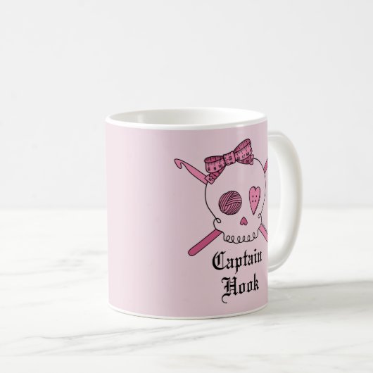 Kapitän Hook Skull u. Häkelarbeit-Haken Kaffeetasse (VorderseiteRechts)