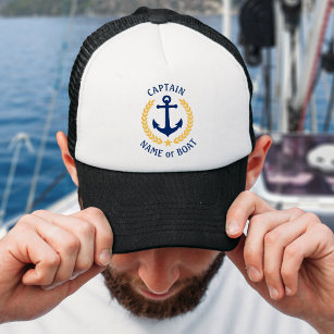 Kapitän Ihr Boot Name Anchor Gold Laurel Star Truckerkappe