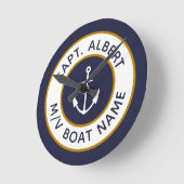 Kapitän Ihr Name Blue Gold Anker Round Clock Runde Wanduhr (Winkel)