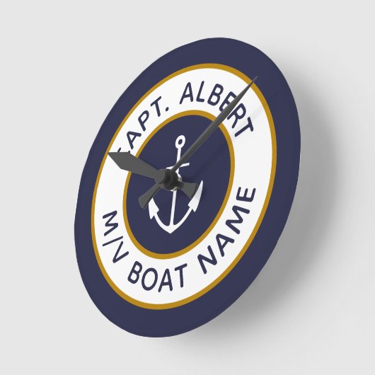 Kapitän Ihr Name Blue Gold Anker Round Clock Runde Wanduhr (Winkel)