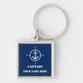 Kapitän Ihr Name oder Bootname Kompass Anker Schlüsselanhänger (Vorne)
