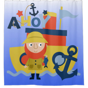 Kapitän im Ahoy-Meer und Fischerbootmeer Duschvorhang
