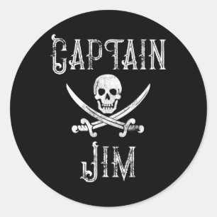 Kapitän Jim Vintage personalisierter Piratenschäde Runder Aufkleber