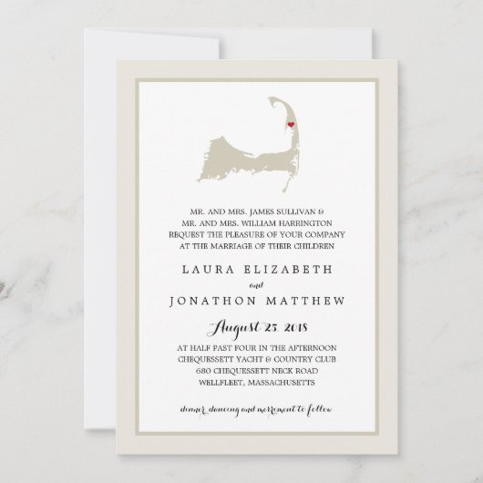 Kapitän-Karte Wellfleet | Hochzeit Einladung (Vorderseite)