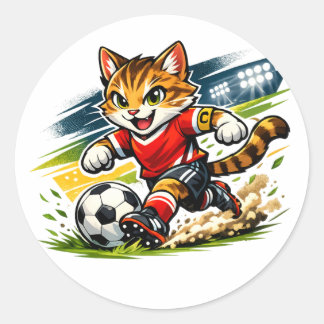 Kapitän Katze: Der Fußball-Sprint Runder Aufkleber