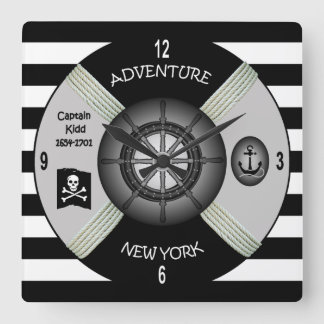 Kapitän Kidd ~ Abenteuer-Galeere ~Privateer~Pirate Quadratische Wanduhr