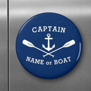 Kapitän mit Bootname Anchor Oars White Navy Blau Magnet