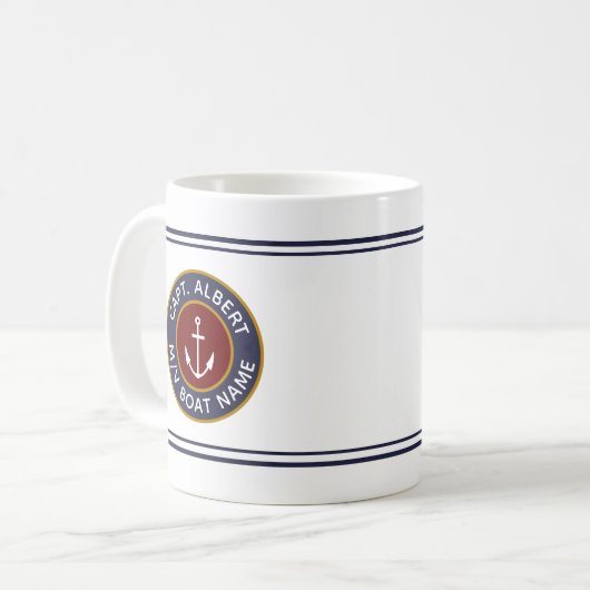 Kapitän mit Ihrem Namen Maroon Nautical Anchor Tas Kaffeetasse (Vorderseite Links)