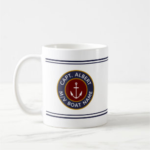 Kapitän mit Ihrem Namen Maroon Nautical Anchor Tas Kaffeetasse