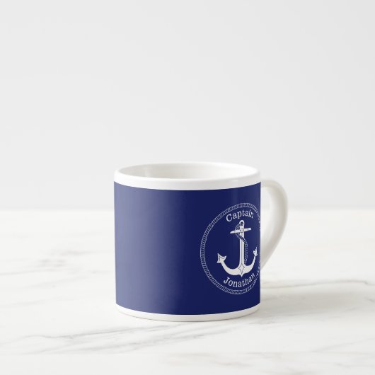 Kapitän Mit Monogramm Name Blue Espressotasse (Vorderseite Rechts)