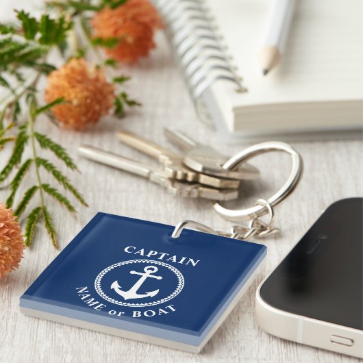 Kapitän Name oder Boot Sea Anchor Foto Back Navy Schlüsselanhänger (Vorderseite rechts)