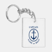 Kapitän Name oder Boot Sea Anchor Foto Zurück Weiß Schlüsselanhänger (Vorderseite links)