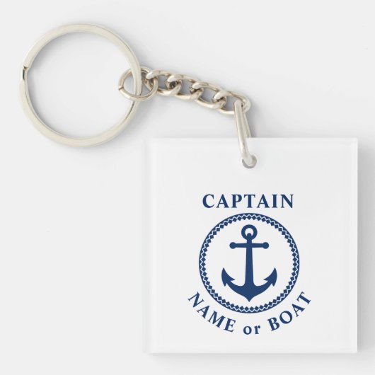 Kapitän Name oder Boot Sea Anchor Foto Zurück Weiß Schlüsselanhänger (Vorderseite)