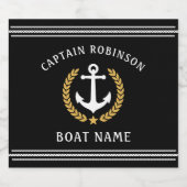 Kapitän Name und Boat Anchor Gold Laurel Black Schaumweinetikett (Einzelnes Label)
