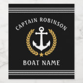Kapitän Name und Boat Anchor Gold Laurel Black Weinetikett (Einzelnes Label)