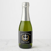 Kapitän Name und Boat Anchor Gold Laurel Mini Schaumweinetikett (Vorderseite)