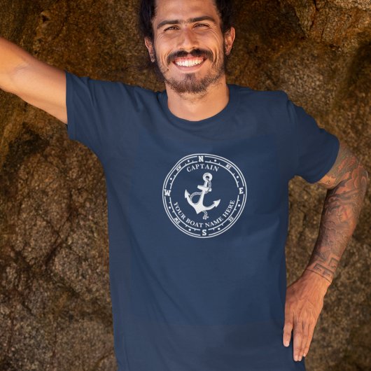 Kapitän Nautical Anchor Compass Boat Name T-Shirt