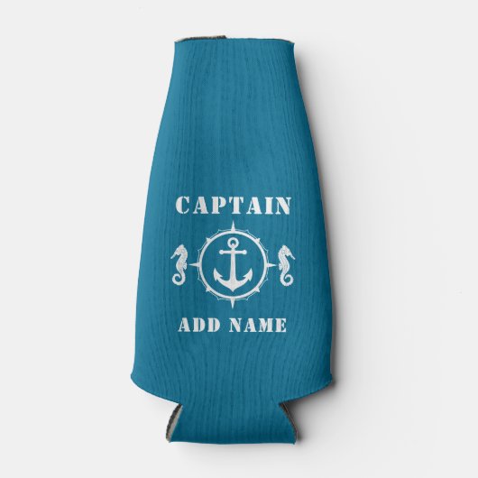 Kapitän oder Schiffsname Anchor Seepferd Aqua Blue Flaschenkühler (Vorderseite)