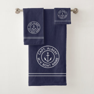 Kapitän Personalisiert Anchor Logo Navy Handtuch Badhandtuch Set