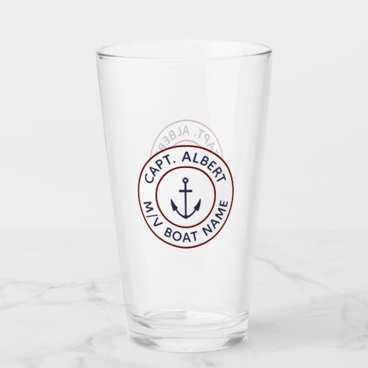 Kapitän Personalisiertes White Blue Anchor Logo Gl Glas (Vorderseite)