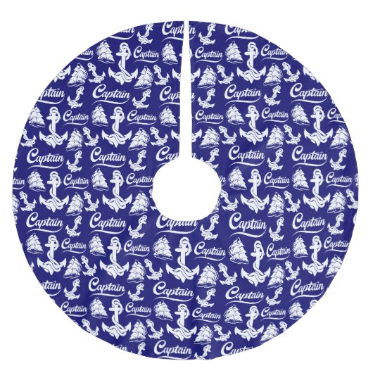 Kapitän Segelboot Anker Nautisches Design Polyester Weihnachtsbaumdecke (Vorderseite)